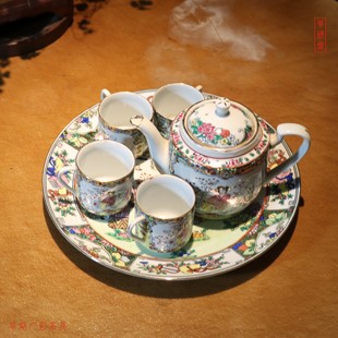 华颖堂古董陶瓷茶具收藏品80年代广东广彩彩瓷怀旧咖啡壶泡茶壶套