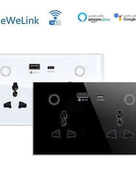 eWeLink wifi smart socket147智能双插16A墙壁插座带USB+Type-C