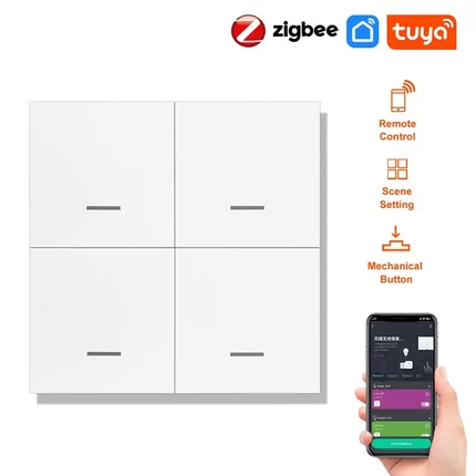 涂鸦Zigbee场景开关 四键随意贴 四键场景开关兼容tuya 2MQTT