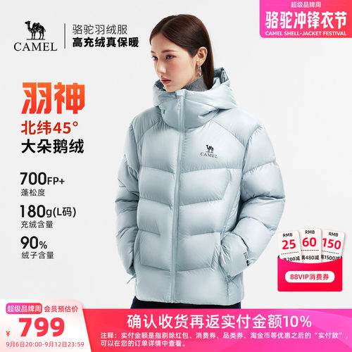 骆驼羽神鹅绒羽绒服蓝色面包服