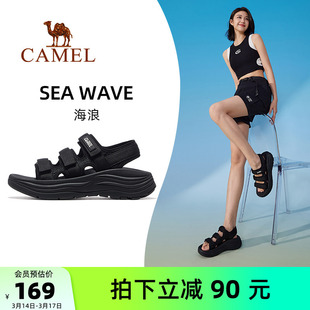 骆驼海浪运动凉鞋女款2026夏季新款厚底沙滩鞋轻便透气魔术贴女鞋