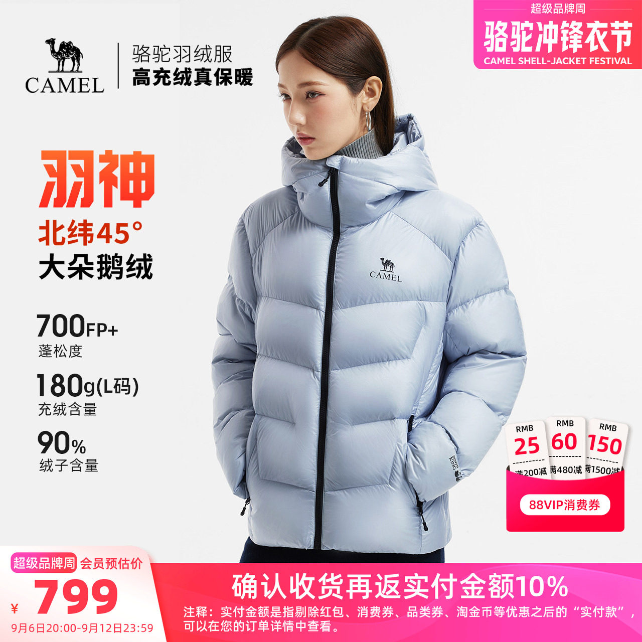 骆驼羽神鹅绒羽绒服加厚面包服