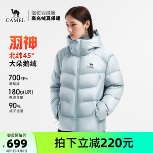 2025冬新款 保暖加厚连帽羽绒鹅绒外套 鹅绒羽绒服短款 骆驼羽神女装