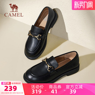 2026春季 女乐福鞋 新款 休闲通勤低跟单鞋 真皮英伦风小皮鞋 骆驼女鞋