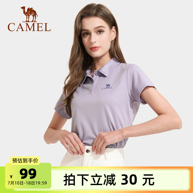骆驼女装翻领Polo衫运动夏季新款透气妈妈短袖T恤女宽松上衣体恤
