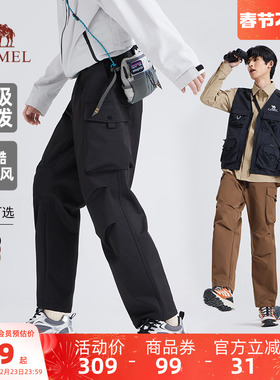 骆驼男装休闲工装裤男士户外新款秋冬宽松直筒运动防水长裤黑色女