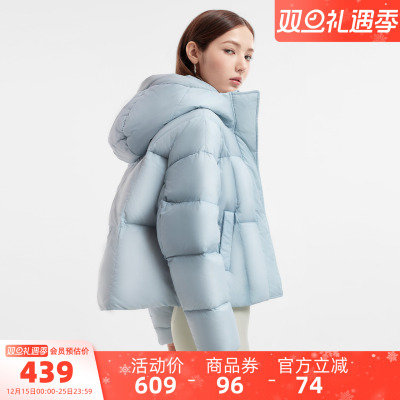 骆驼短款连帽羽绒服女90鸭绒