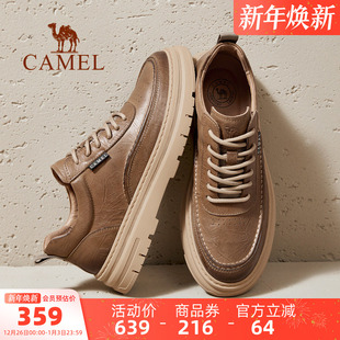 青年厚底英伦风复古休闲皮鞋 骆驼男鞋 真皮防滑板鞋 新款 男 2025秋季