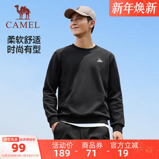 宽松长袖 加绒男女同款 T恤上衣圆领套头卫衣 保暖秋冬新款 骆驼男装