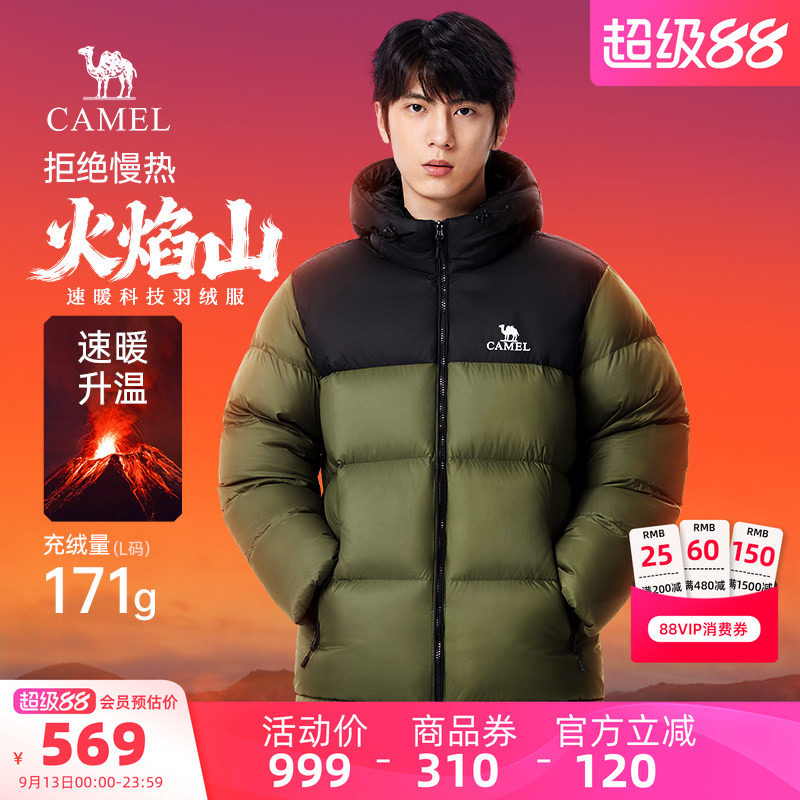 火山骆驼男装短款羽绒服连帽图片