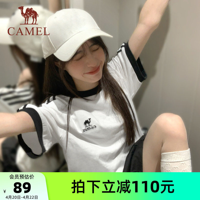 骆驼柔绵T神夏日短袖T恤女夏季新款情侣宽松复古运动休闲上衣男