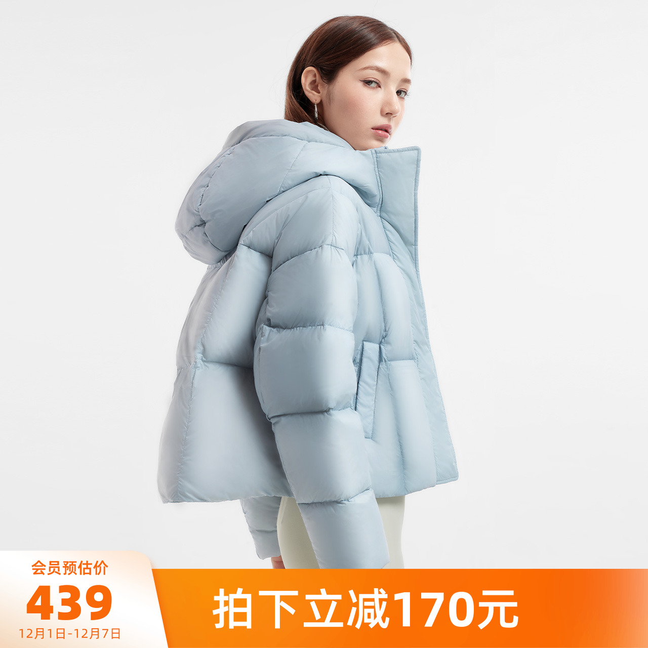 骆驼短款连帽羽绒服女90鸭绒