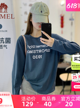 骆驼柔棉t神休闲长袖T恤女款夏季7A抗菌简约复古做旧宽松打底衫潮