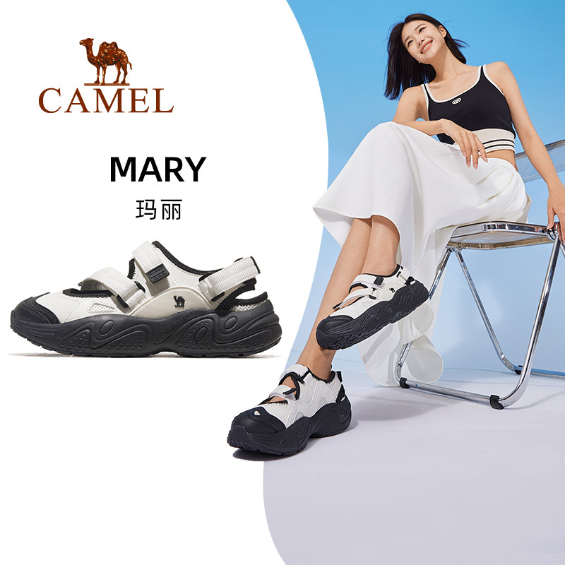 骆驼玛丽运动鞋女士凉鞋女款2026夏季女鞋户外轻便软底魔术贴鞋子