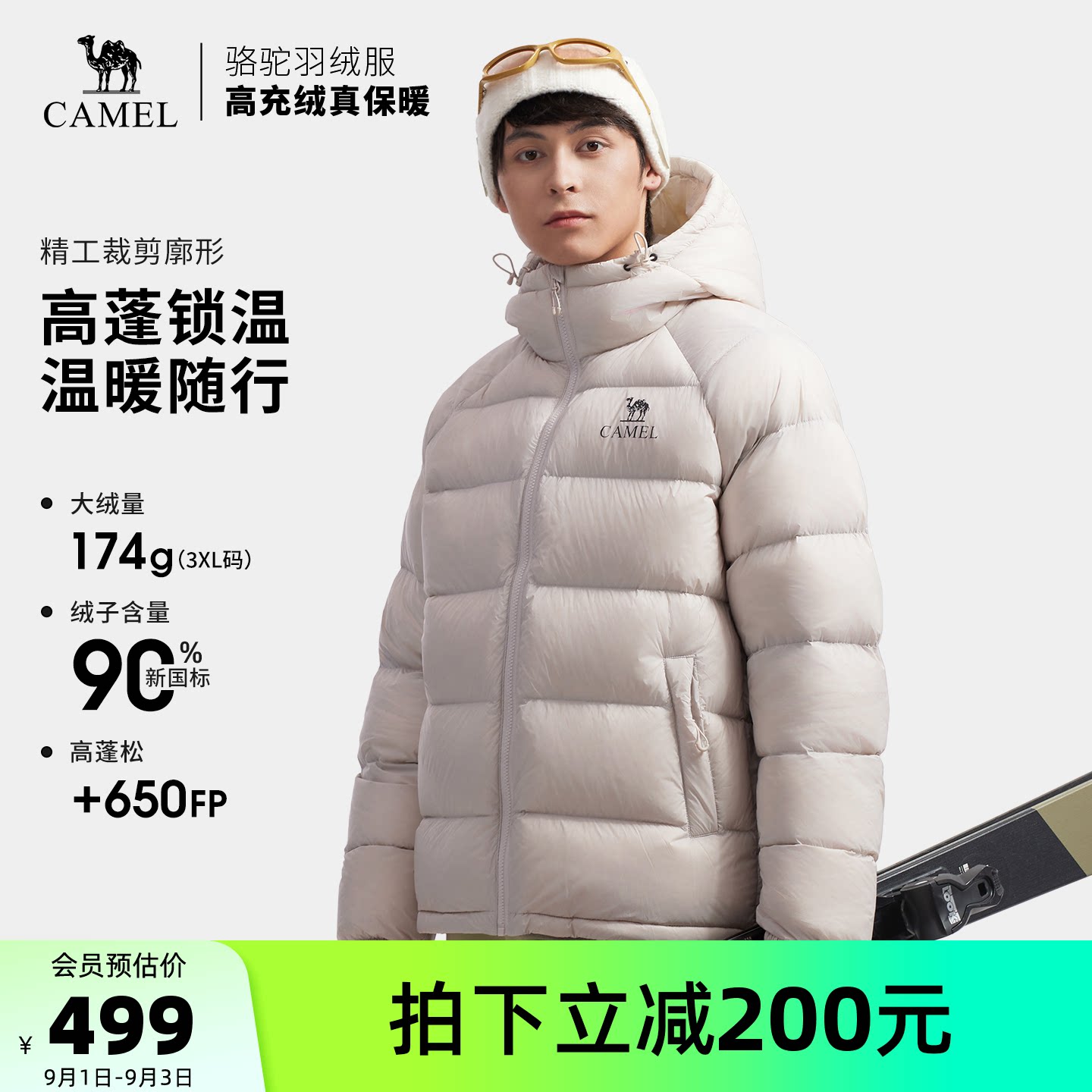 骆驼户外羽绒服冬季新款男款女款高蓬防风防钻绒保暖外套大朵鸭绒