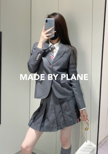 小飞机TB高品质女款羊毛灰色灰杠西装西装裤长裙英伦休闲西服外套