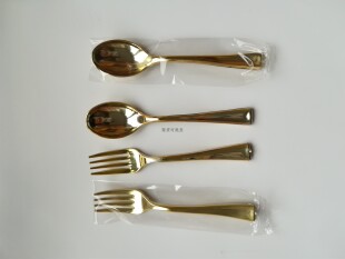 一次性仿金属叉子电镀银小勺一次性金色甜品勺迷你叉塑料独立包装