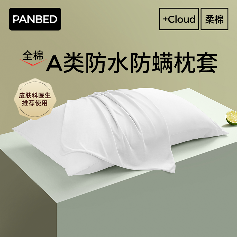 PANBED全棉防水防螨虫枕套单人夏季一对装防头油枕头套枕芯保护套