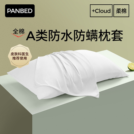 PANBED全棉防水防螨虫枕套单人夏季一对装防头油枕头套枕芯保护套