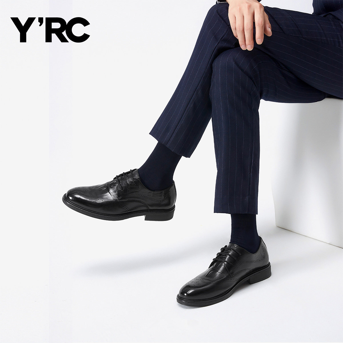 YRC男士商务正装皮鞋2025新款真皮新郎结婚鞋系带德比鞋