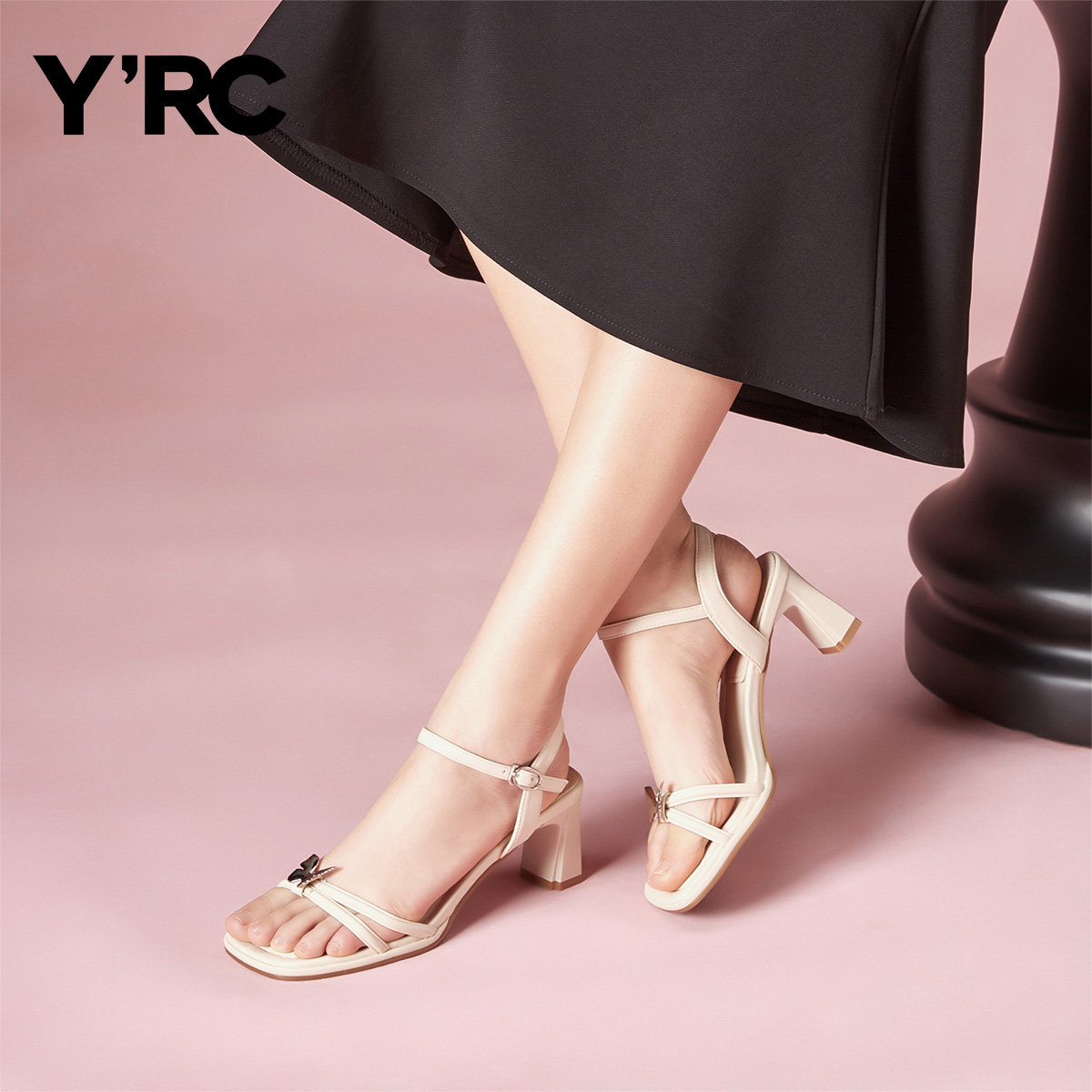 YRC凉鞋女款2025夏季新款外穿仙女风粗跟一字带高跟鞋罗马凉鞋女