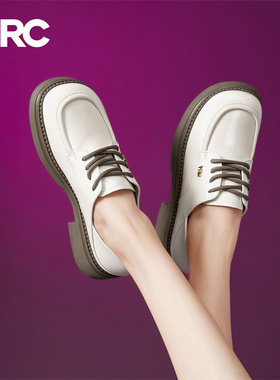 YRC白色小皮鞋女2025春夏英伦学院风系带厚底单鞋圆头日系jk鞋子