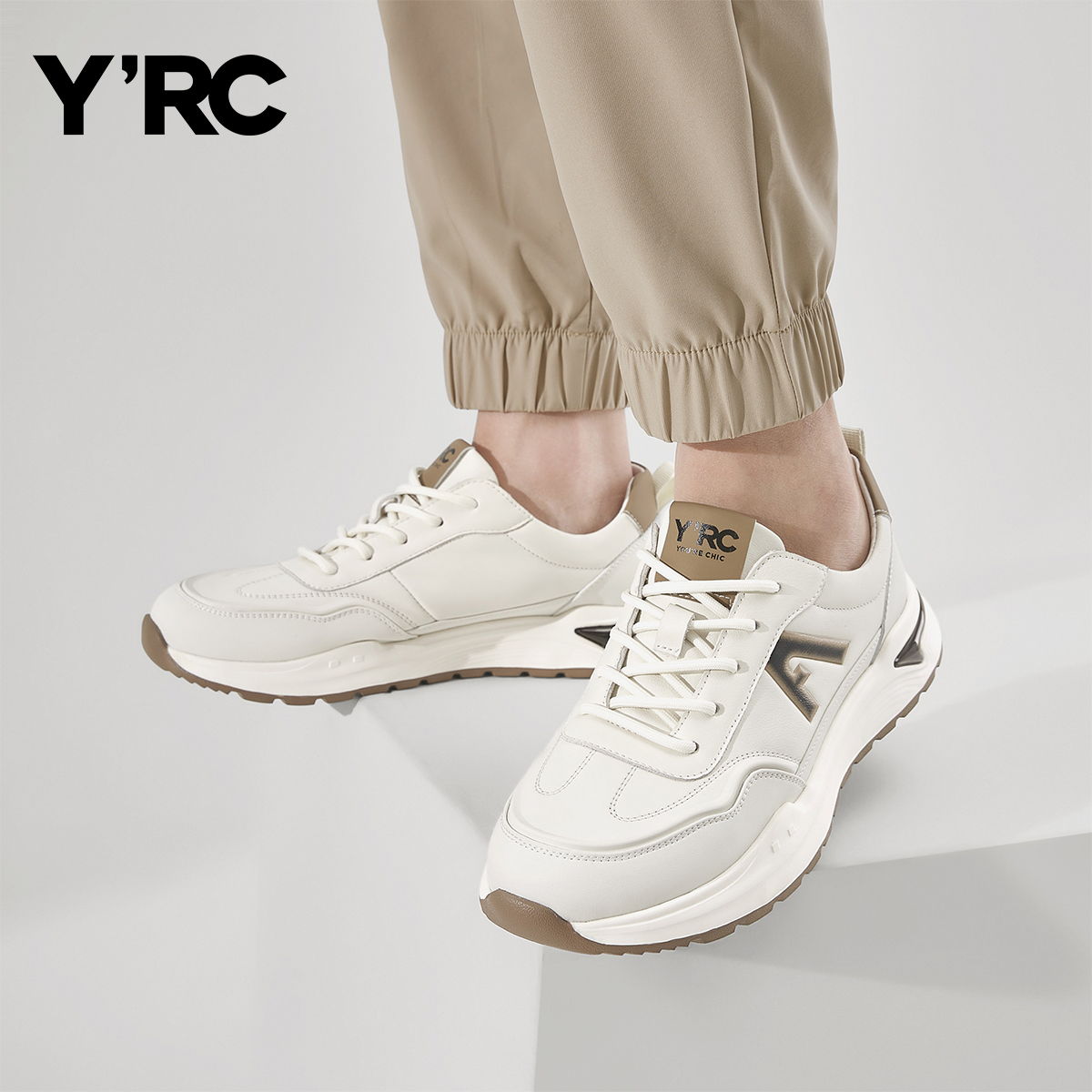 YRC男士休闲板鞋2025秋季新款白色真皮百搭小白鞋男透气运动鞋