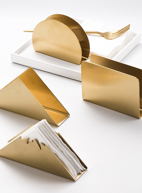 小西家北欧金色三角形不锈钢纸巾座咖啡厅纸巾架酒店餐巾架方巾座