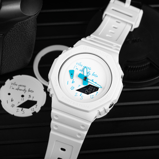 JERALAND巨浪匠造农家橡树GA2100表盘内影圈纯白无刻度款潮流