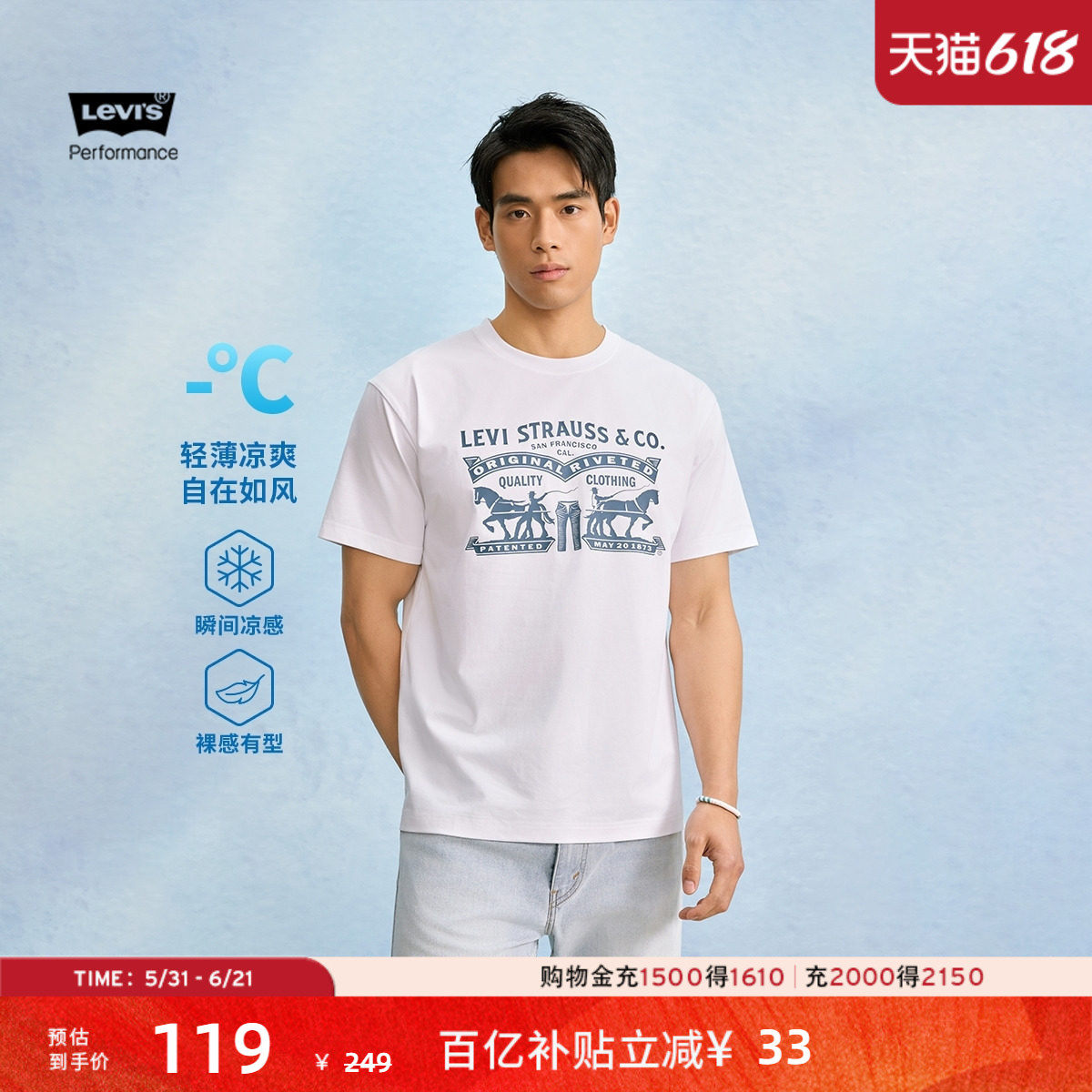 Levi's李维斯冰酷系列26年春夏新款情侣凉感美式复古印花短袖T恤