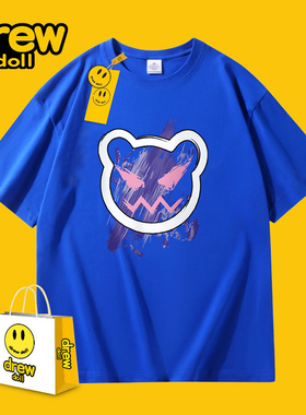 Drew新款暴力熊纯棉短袖t恤夏季时尚潮流户外运动情侣休闲上衣