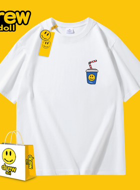 drew doll2024年新款笑脸卡通印花情侣短袖潮牌纯棉男女同款T恤