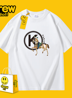 drew doll2024年新款笑脸卡通印花情侣短袖潮牌圆领纯棉男女T恤