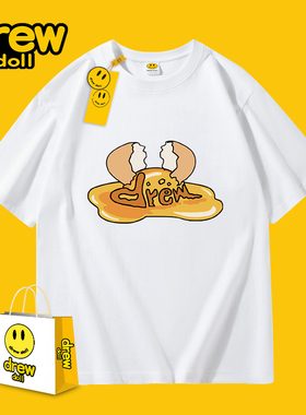 DREW DOLL夏季新款纯棉男女休闲短袖t恤潮牌笑脸卡通情侣圆领上衣