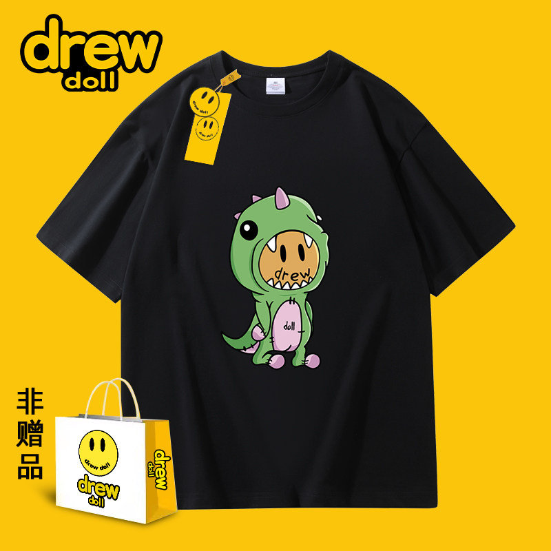 drew doll官方高街2025年夏季新款纯棉笑脸情侣短袖圆领T恤男潮牌 - 实物图