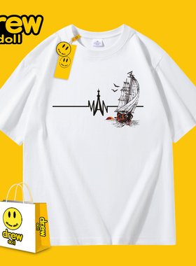 drew doll2024新款笑脸卡通印花情侣短袖宽松潮牌圆领纯棉休闲T恤
