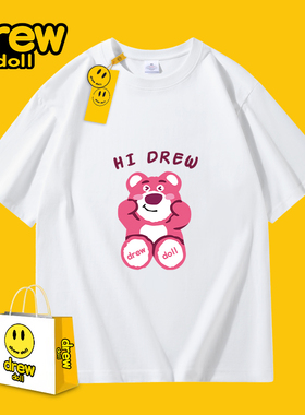 drew doll2025年新款小熊印花纯棉潮牌情侣短袖男女休闲圆领T恤