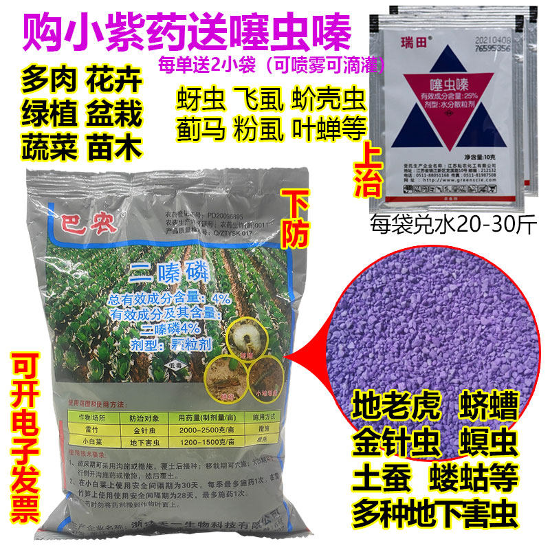 多肉花卉绿植苗木杀蚜虫蚧壳虫金针虫地老虎小黑飞小紫药二嗪磷