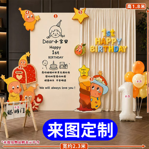 星星人1岁生日宴KT板PSD模板素材