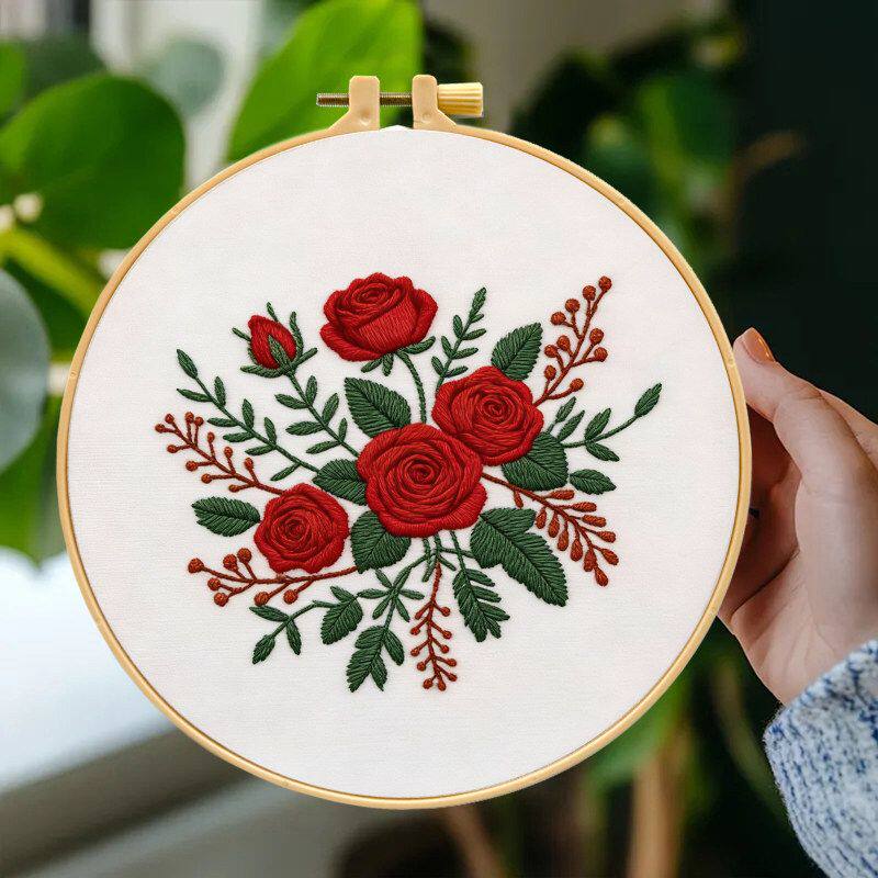 玫瑰花团刺绣材料包 跨境北欧 ins客厅装饰手工DIY 挂画 厂家批发