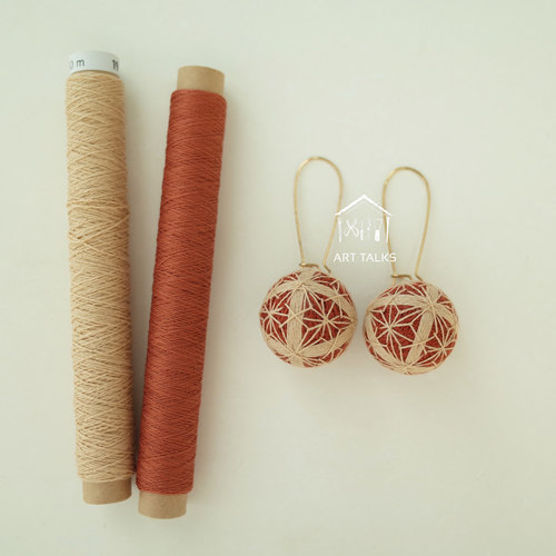 手工手鞠球耳饰植物染线