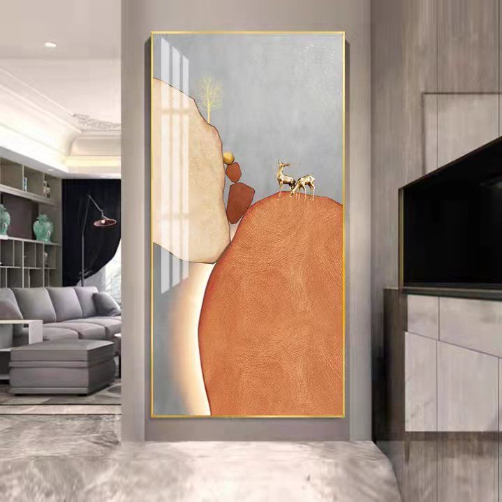 玄关装饰画现代轻奢立体空间晶瓷画简约北欧抽象麋鹿走廊镶钻挂画图片