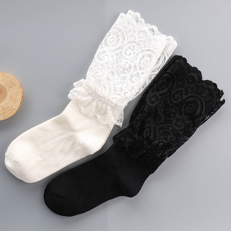 蕾丝袜子女镂空花边中筒袜韩国时尚性感女士袜春夏百搭纯棉堆堆袜