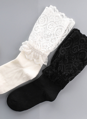 蕾丝袜子女镂空花边中筒袜韩国时尚性感女士袜春夏百搭纯棉堆堆袜