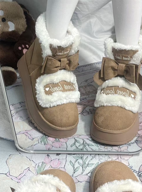 【雪羔羔】原创厚底加绒lo鞋保暖增高时尚雪地靴洛丽塔棉鞋少女