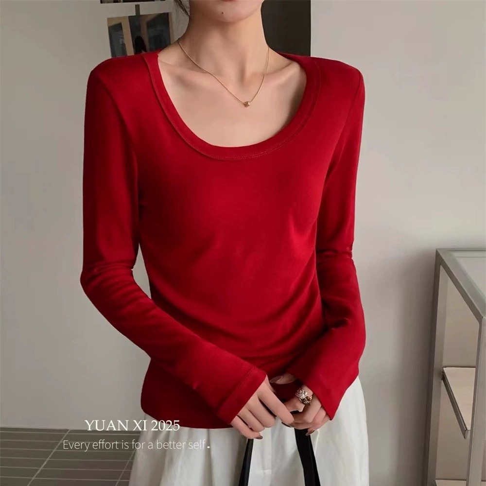 元熙U领长袖打底衫女秋季
