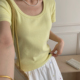 熙yuanxi春夏新款 打底短款 韩版 t恤女修身 上衣 简约风u领正肩短袖 元