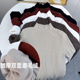 长袖 元 显瘦洋气内搭冬季 女士修身 t恤 熙半高领磨毛加绒加厚打底衫