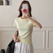 显瘦短袖 修身 打底上衣 韩版 t恤女 元 百搭正肩白色圆领短袖 熙夏季