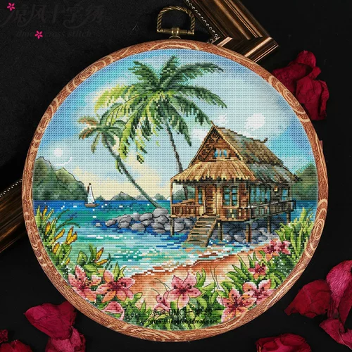 凉风 Набор ниток DMC для вышивки крестом для гостиной, новая подвесная картина, декоративная живопись F560, тропический пейзаж, 16 принтов
